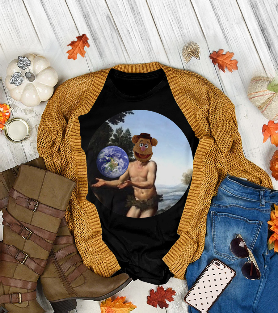 Creation Meets Fozzie Bear Holding Earth in Renaissance T-Shirt
