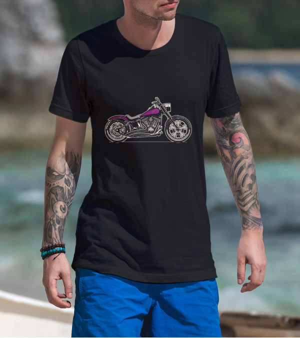 Chopper Motorcycle Custom Profile Purple Highlights T-Shirt