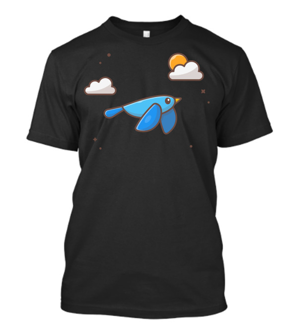 Cute Blue Bird Soaring Amidst Fluffy Clouds And Bright Sun T-Shirt