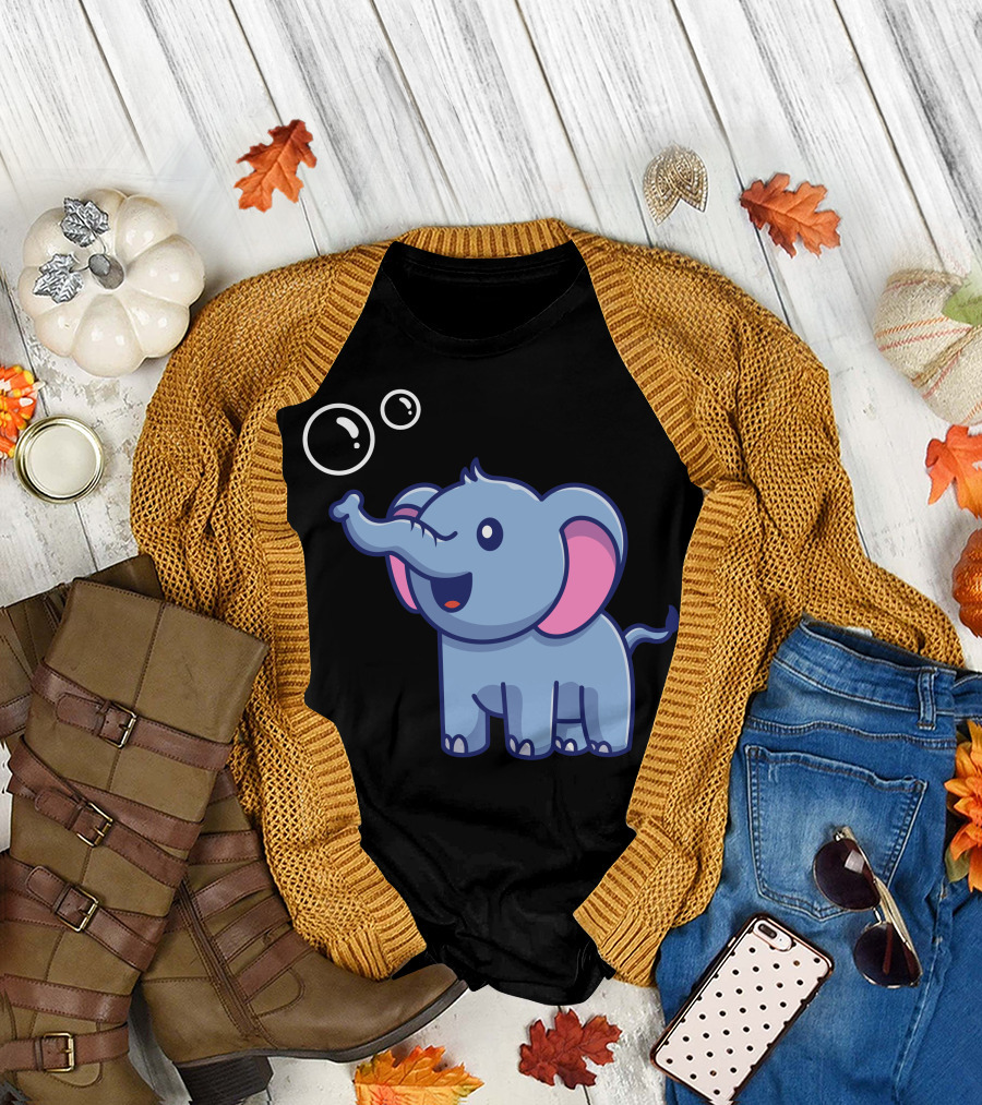 Cute Elephant Bubbles Playful Cartoon T-Shirt
