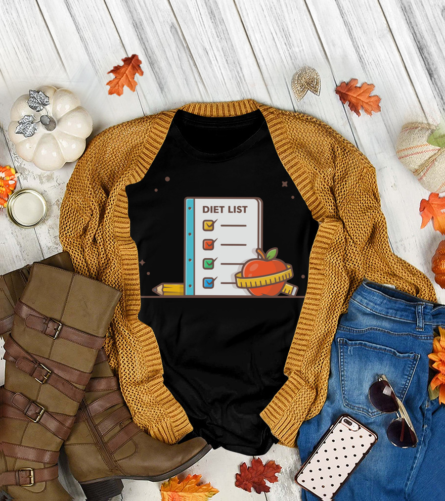 Diet List Checklist Apple Pencil Tape Measure T-Shirt
