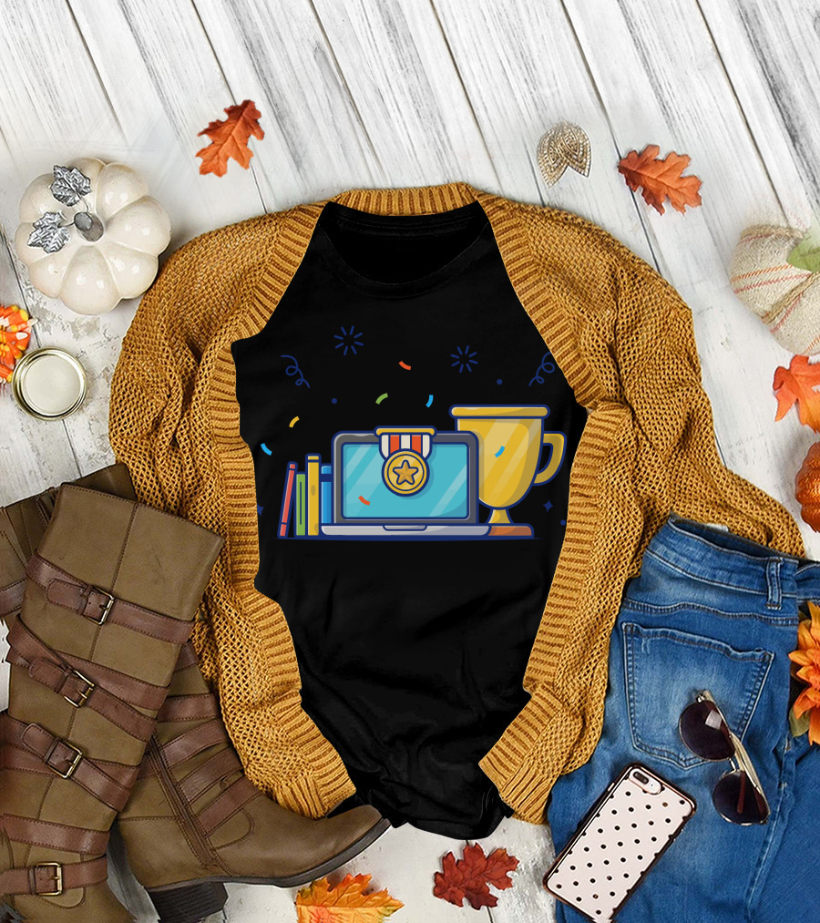 Gold Medal Trophy Laptop and Books T-Shirt