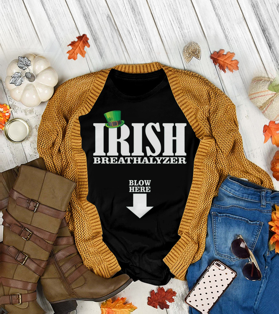 IRISH BREATHALYZER Blow Here Shamrock Hat Arrow T-Shirt
