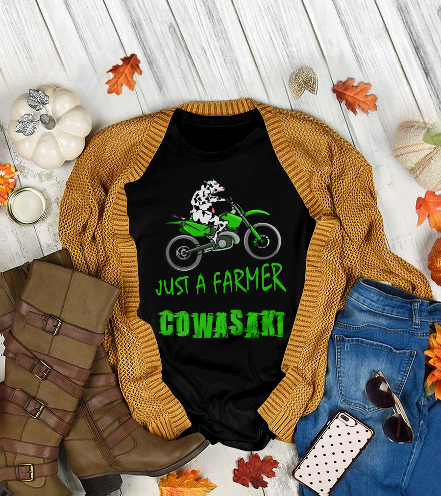 Just A Farmer Who Loves Cowasaki Motorcycle Riding Cow T-Shirt