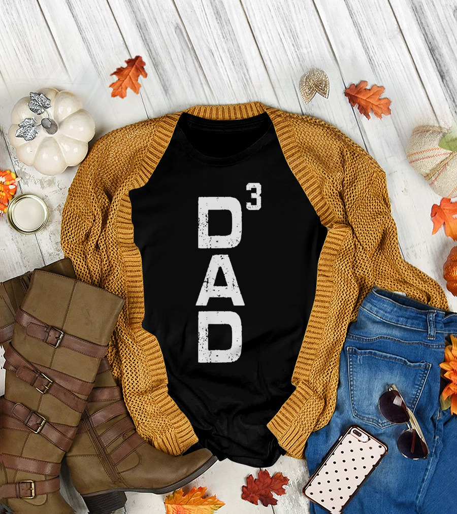 Mens Dad Cubed Dad Of 3 Father Dad³ T-Shirt
