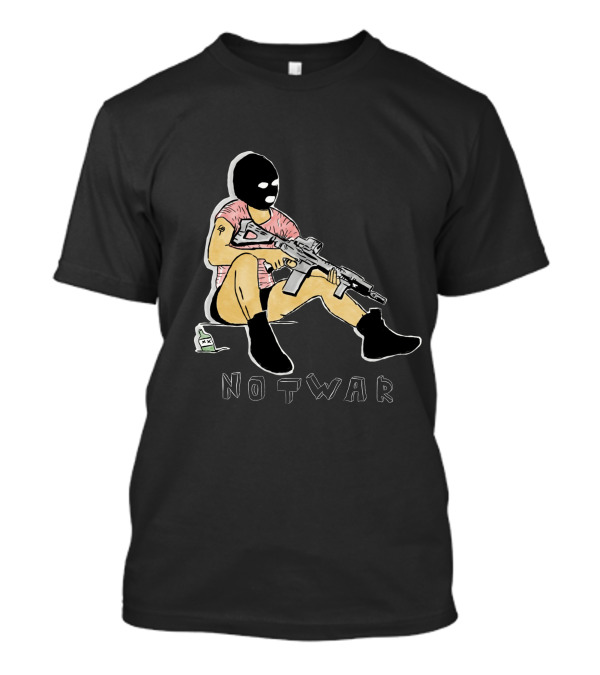 Sitting Figure With Gun And Mask Illustration Not War T-Shirt