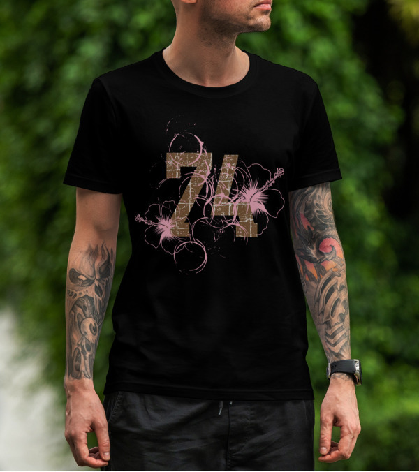 74 Vintage Floral Design With Pink Hibiscus T-Shirt