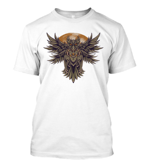 Owl Machine Cybernetic Winged Beast With Celestial Background T-Shirt