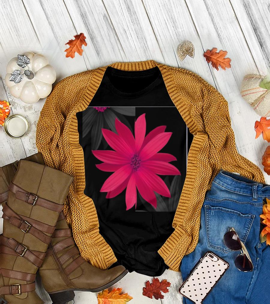 Pink Flower on Black and Gray Background T-Shirt