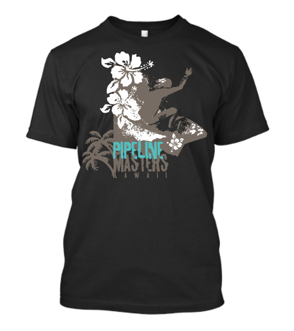Pipeline Masters Hawaii Surfing With Hibiscus And Palm Trees T-Shirt