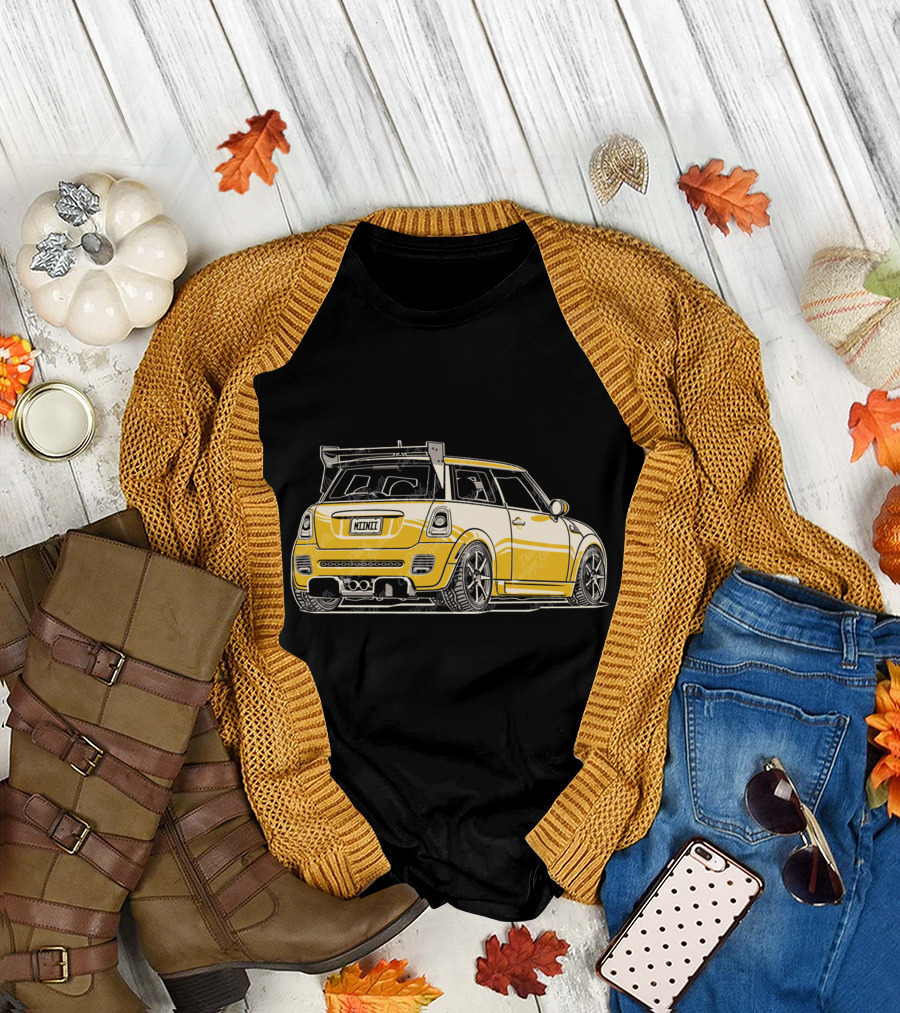 Mini Cooper Tuned Rear View Yellow Racing Car T-Shirt