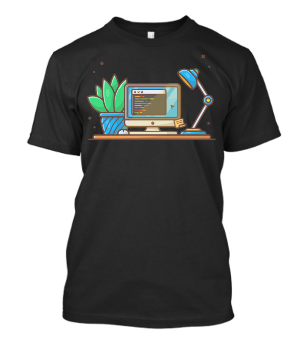 Computer Screen With Code Plant Lamp And Mouse T-Shirt