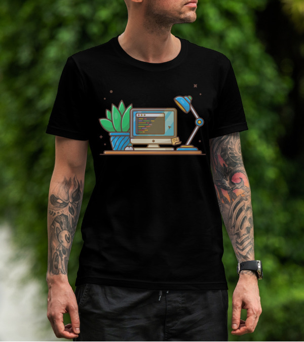 Computer Screen With Code Plant Lamp And Mouse T-Shirt