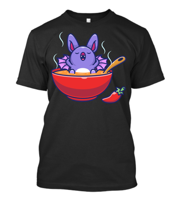 Cute Bat Relaxing In Steaming Soup Bowl With Pepper T-Shirt