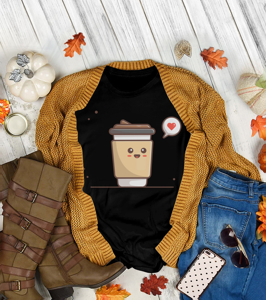 Adorable Smiling Coffee Cup With Heart Bubble T-Shirt