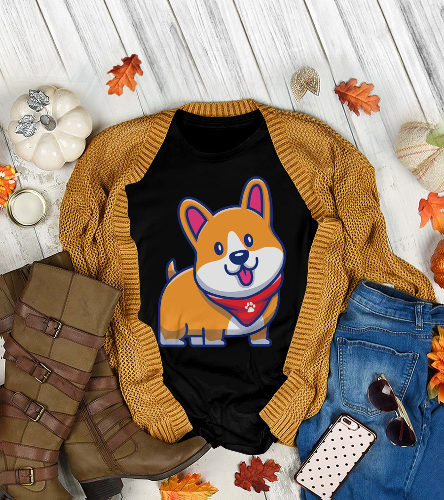 Cute Corgi Smiling with Red Bandana T-Shirt