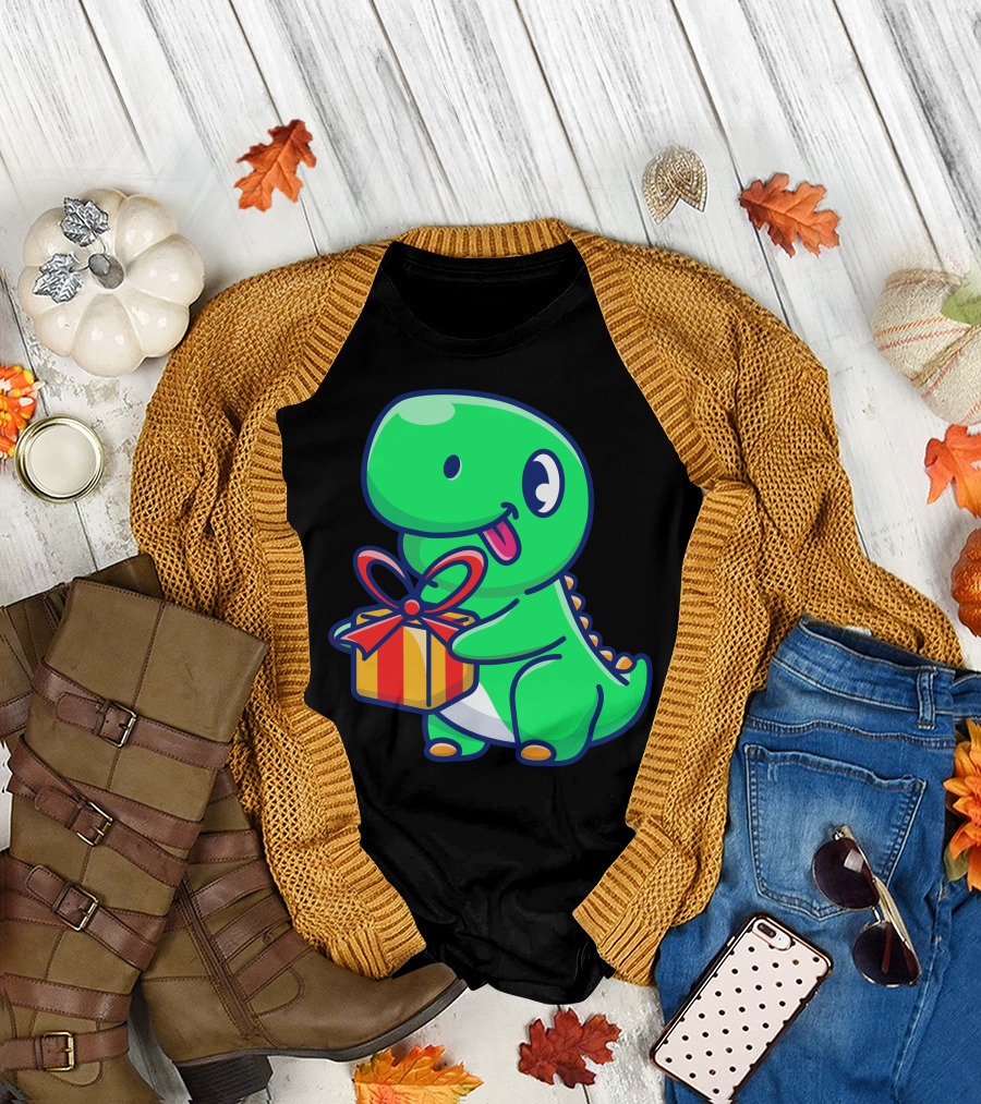 Cute Dinosaur Carrying Gift Box T-Shirt