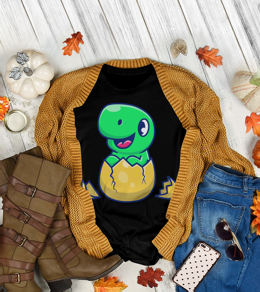 Cute Dinosaur Hatching from Cracked Egg T-Shirt