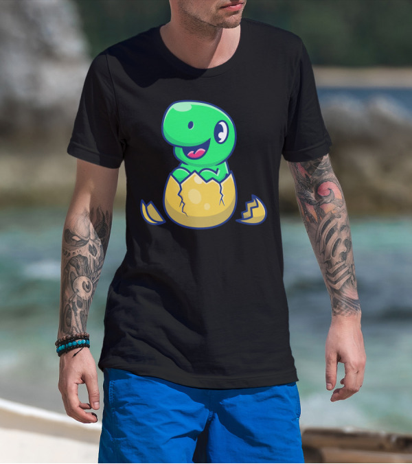 Cute Dinosaur Hatching From Cracked Egg T-Shirt