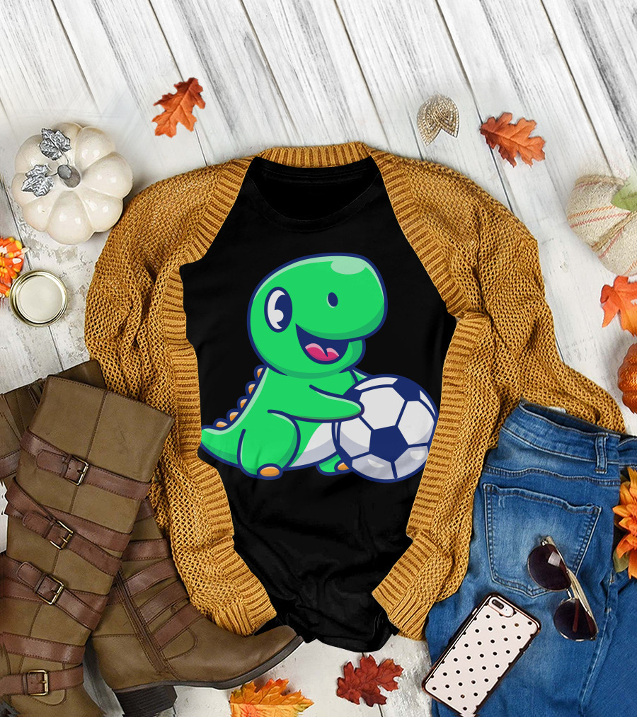 Cute Dinosaur Playing Soccer Ball T-Shirt