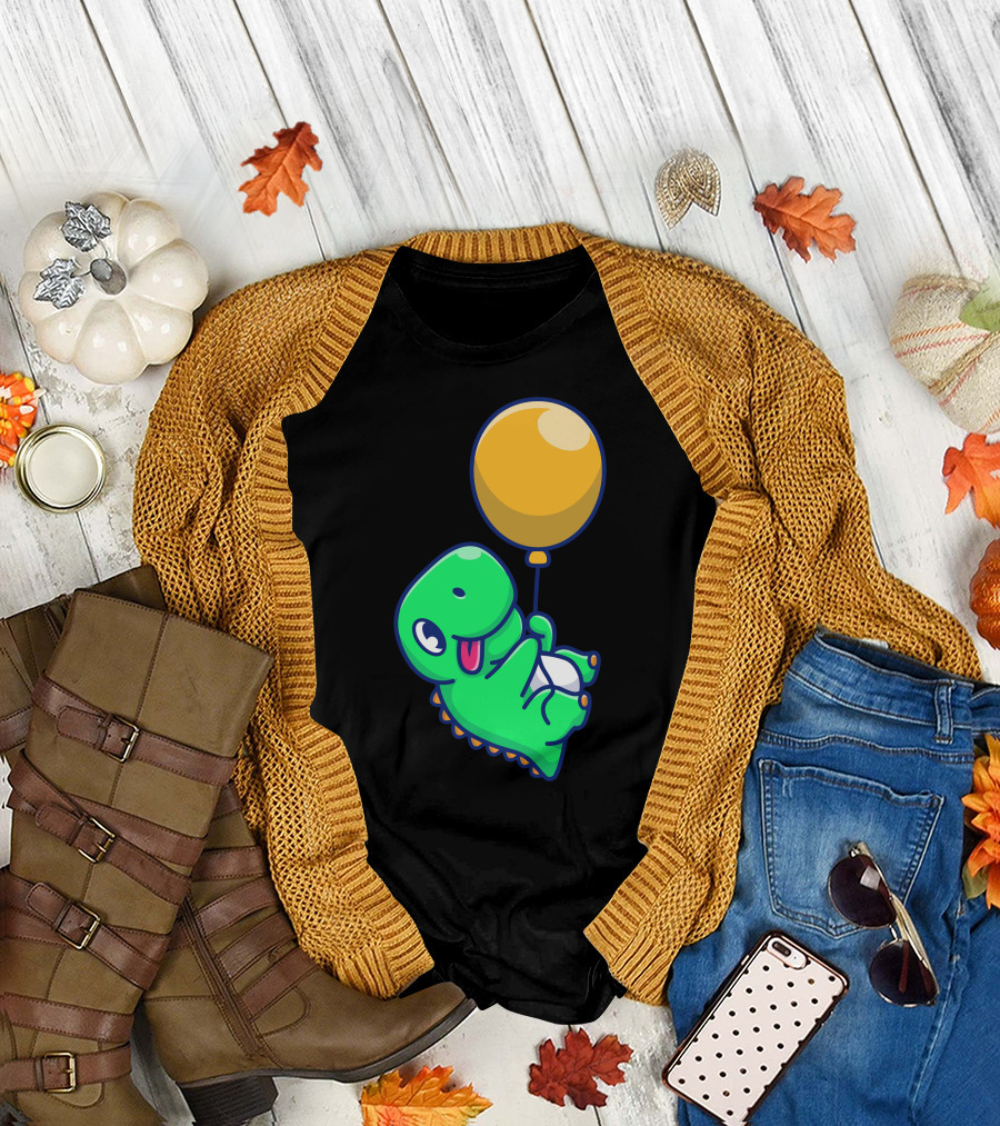 Cute Dinosaur Floating with Yellow Balloon T-Shirt