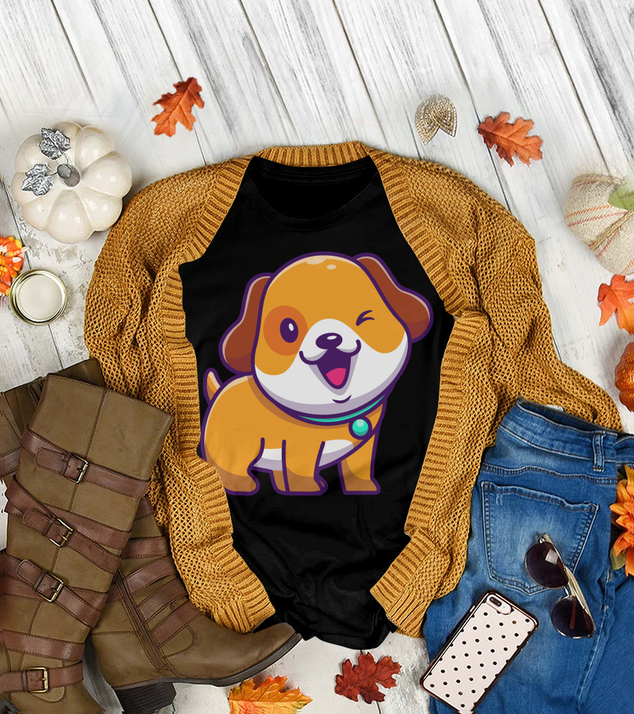 Cute Cartoon Dog Winking Eye Playful Expression T-Shirt