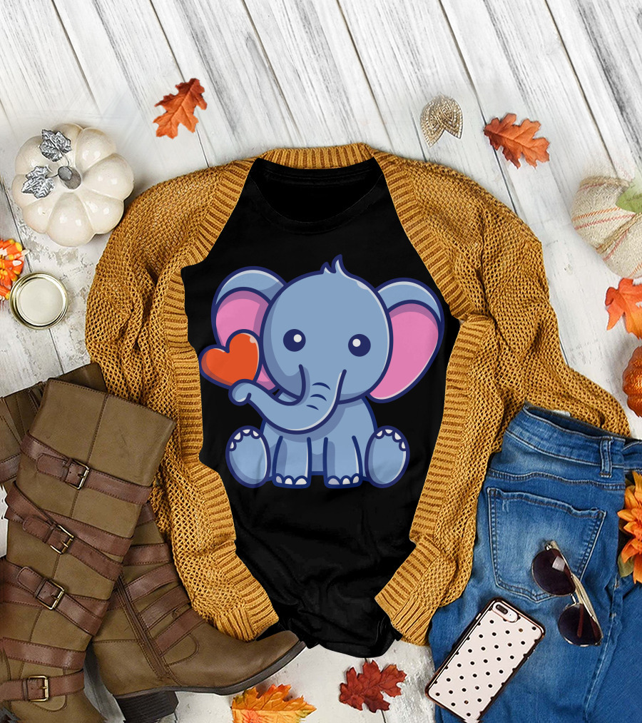 Cute Elephant Holding Heart Shaped Love T-Shirt