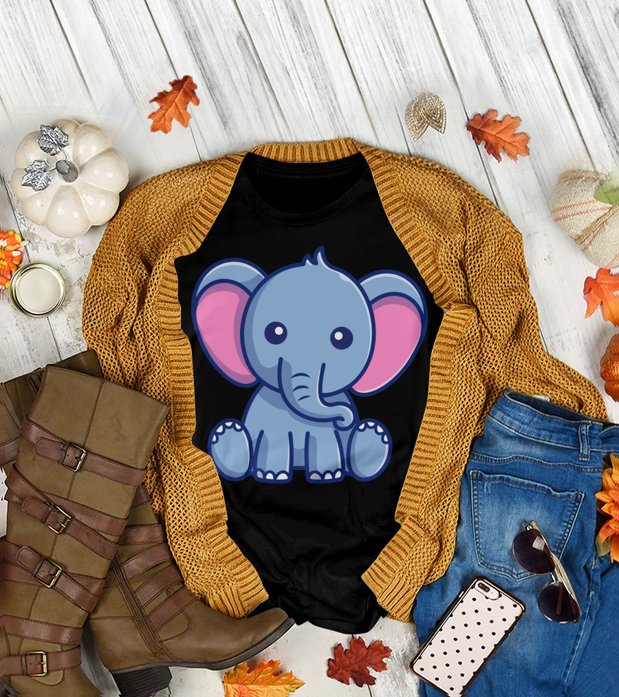 Cute Elephant Sitting Cartoon T-Shirt