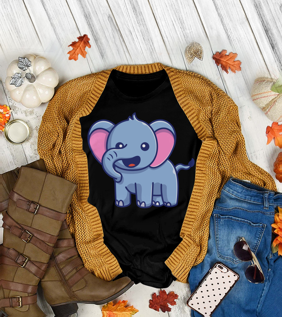 Smiling Cute Elephant Cartoon T-Shirt