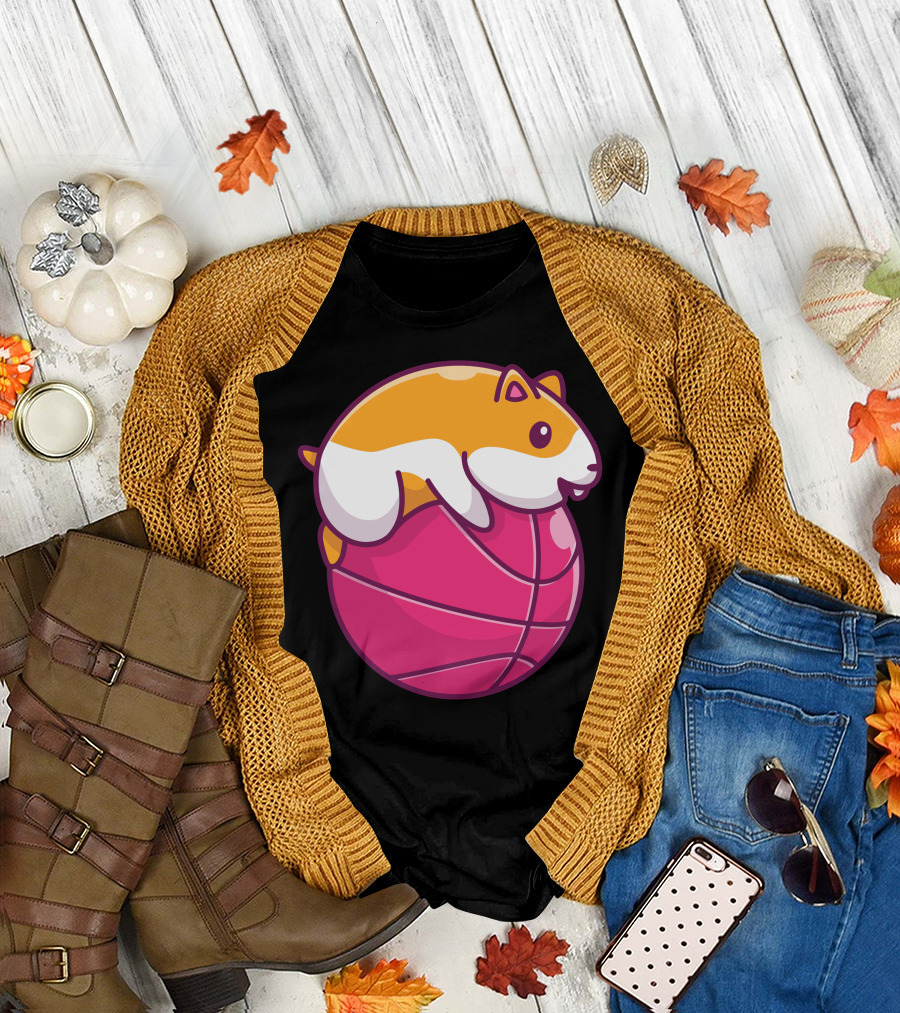 Cute Hamster on Pink Basketball T-Shirt