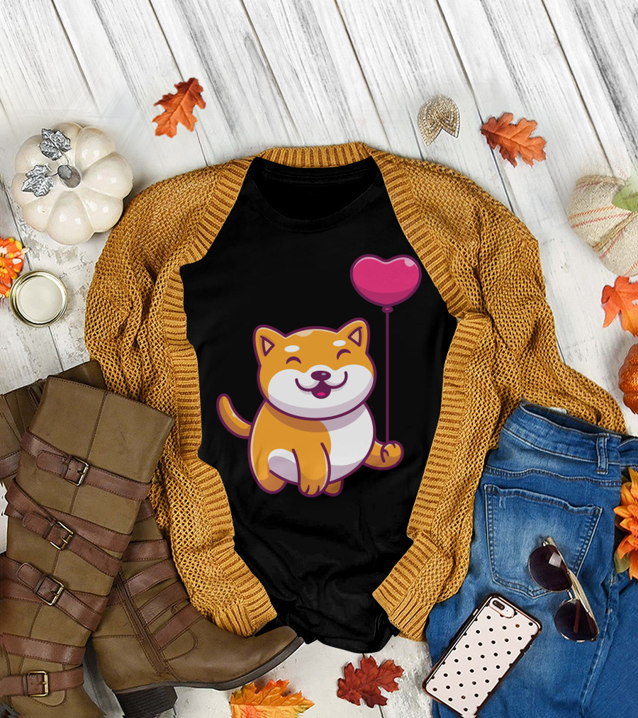 Shiba Inu with Heart-Shaped Love Balloon T-Shirt