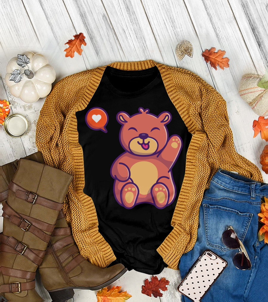 Cute Teddy Bear Heart Icon Paw Raised T-Shirt