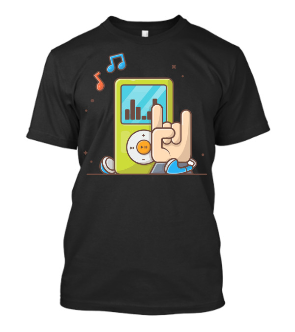 Digital Audio Music Player Hand Rock Gesture With Music Notes And Headphones T-Shirt