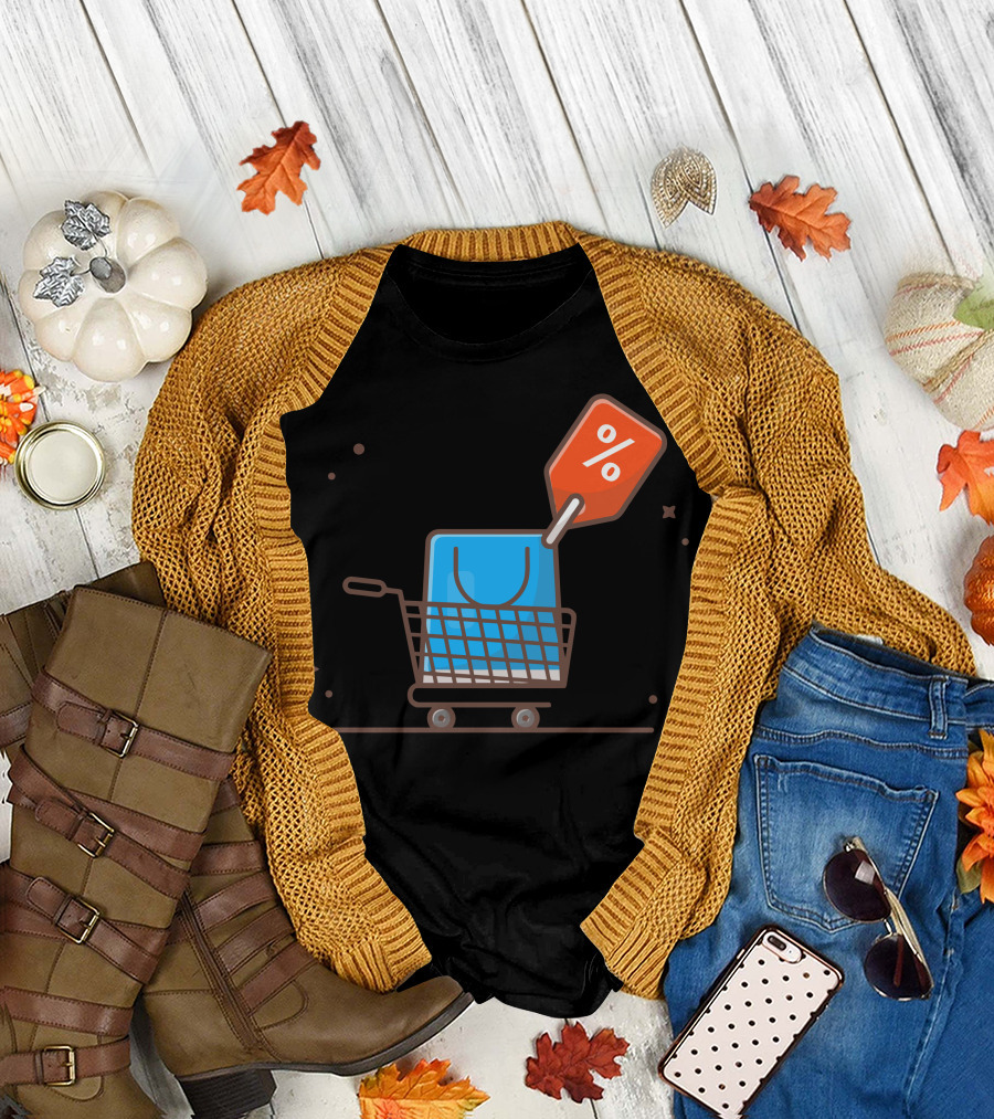 Shopping Cart with Discount Percentage Tag T-Shirt