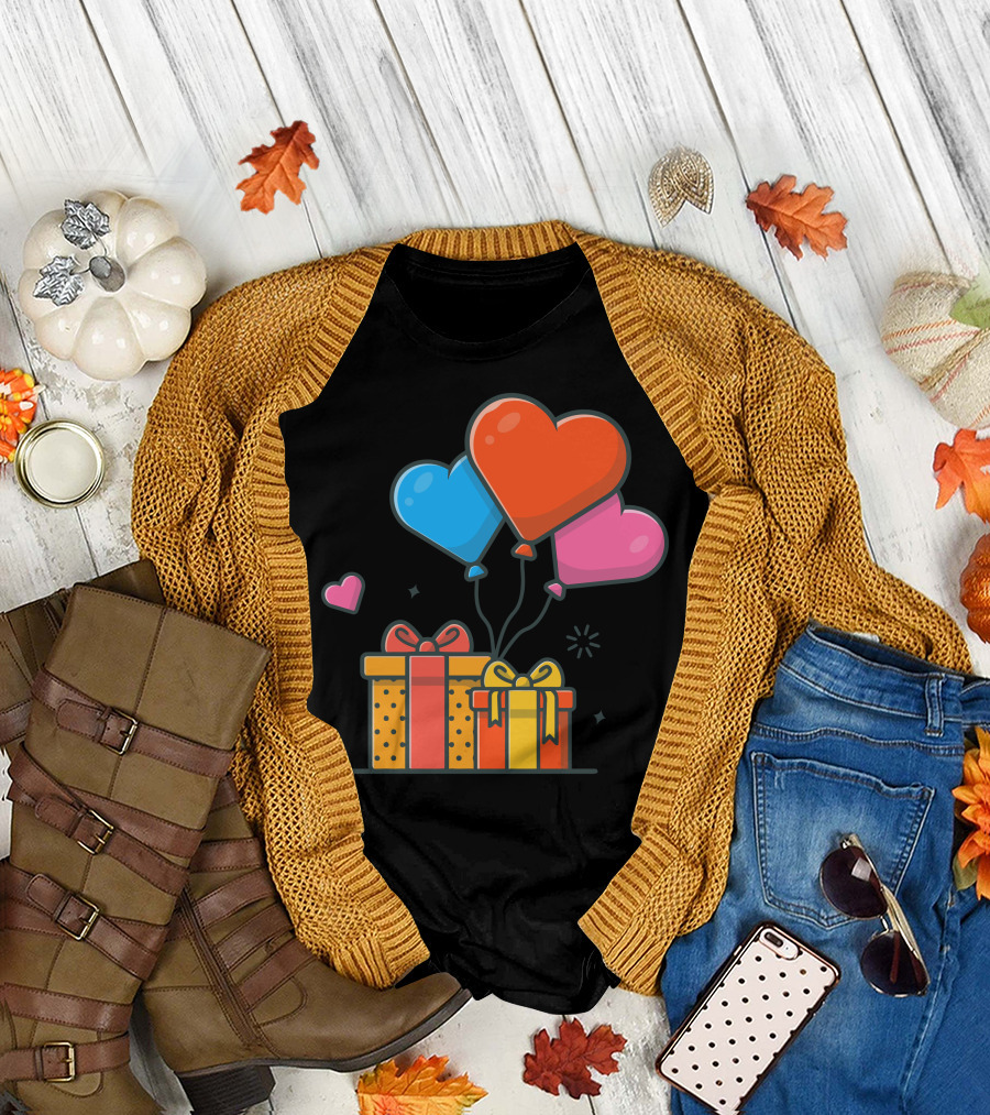 Love Balloons Heart-Shaped with Gifts Box T-Shirt