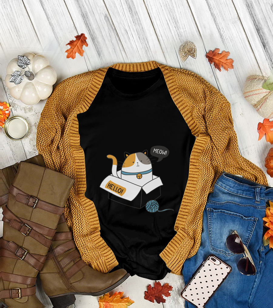 Home Is Where the Cat Is Meow Hello Box with Yarn T-Shirt
