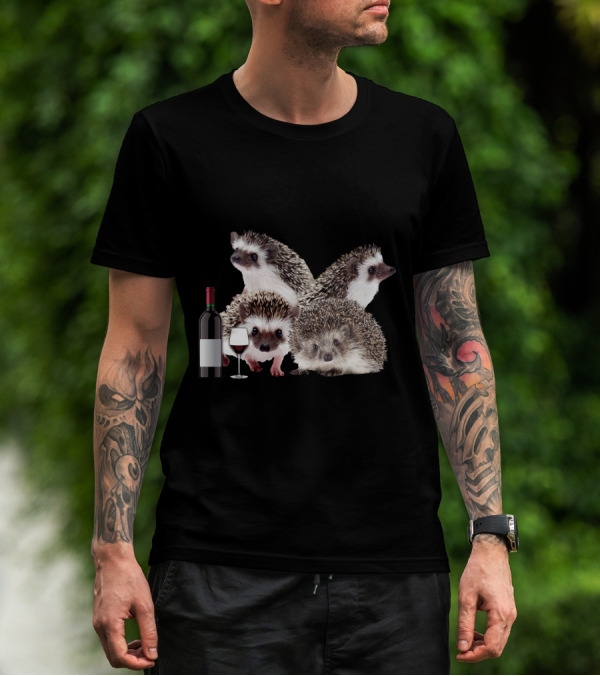 A Woman Cannot Survive On Wine Alone She Also Needs Hedgehogs With Wine Bottle And Glass T-Shirt