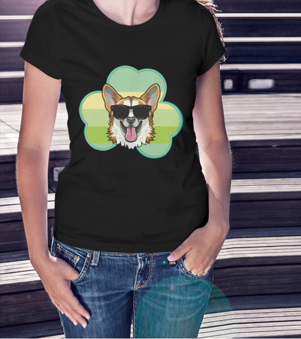 Corgi Dog Shamrock St Patrick's Day Sunglasses Fun T-Shirt