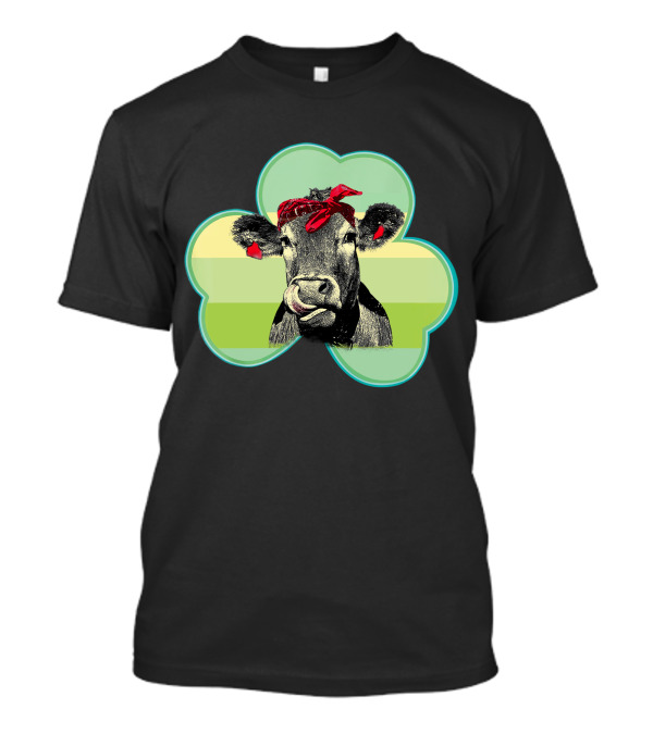Cow With Red Bandana In Shamrock St Patrick T-Shirt
