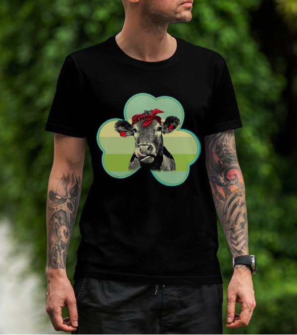 Cow With Red Bandana In Shamrock St Patrick T-Shirt