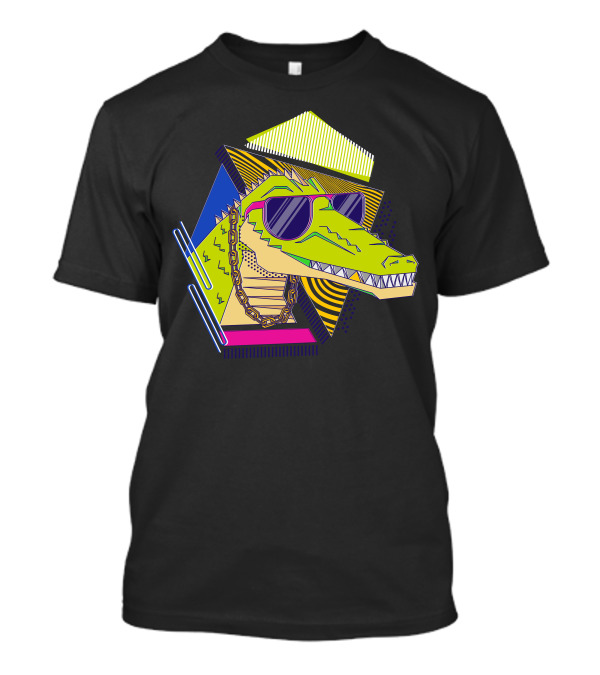 Croco Style Retro Neon Sunglasses And Chain T-Shirt