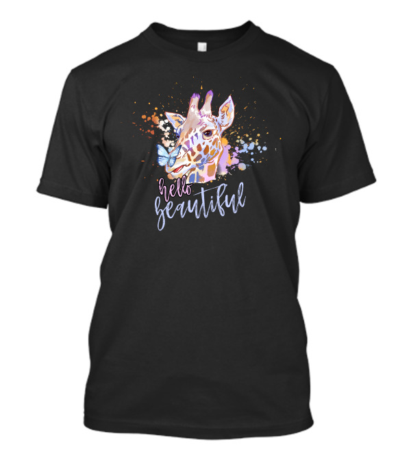 Hello Beautiful Giraffe Butterfly Splash T-Shirt