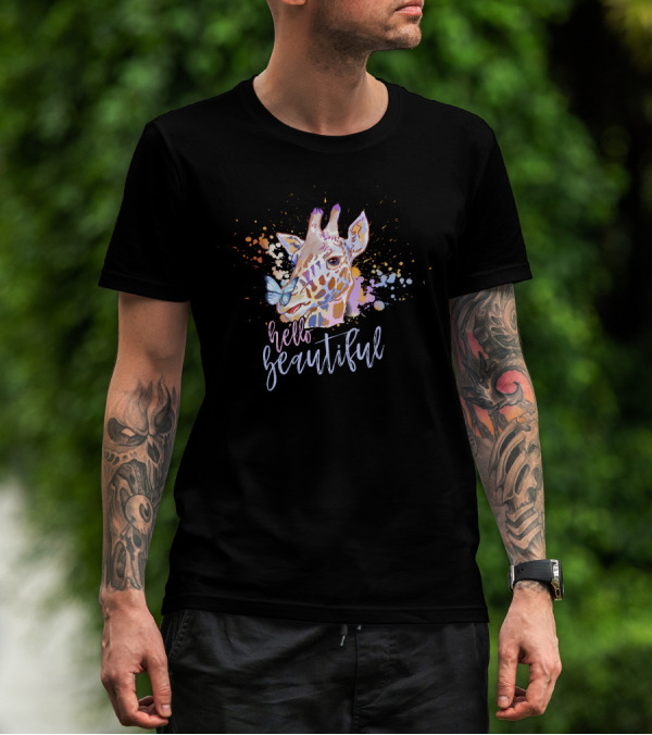 Hello Beautiful Giraffe Butterfly Splash T-Shirt