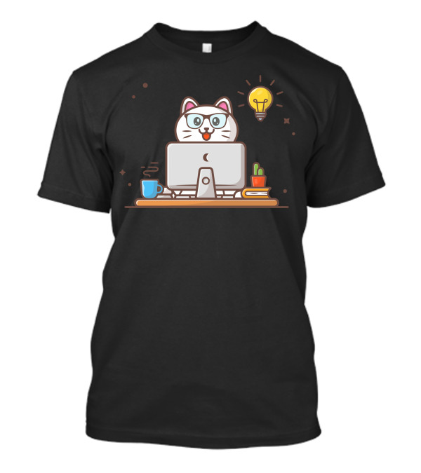 Happy Cat Get An Idea At Computer Desk T-Shirt
