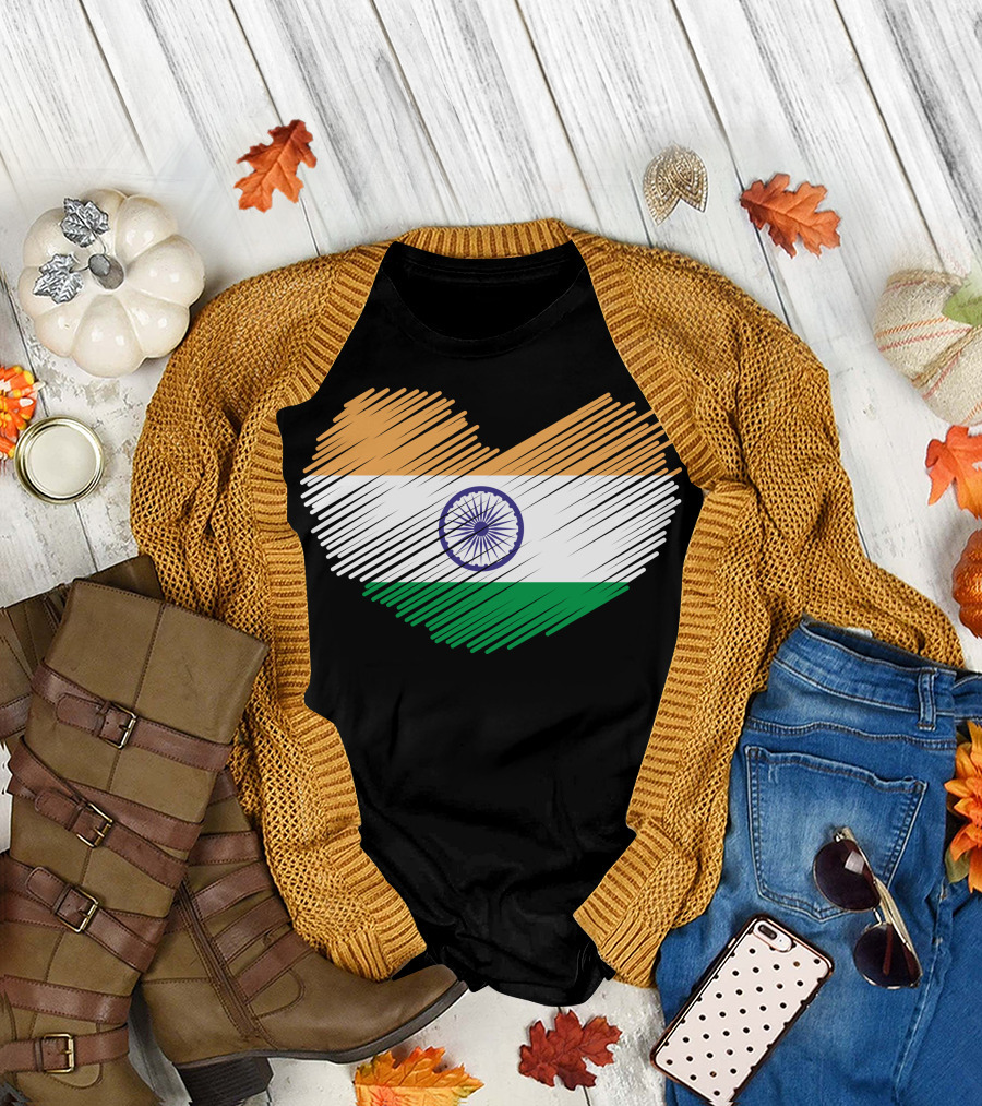 Indian Flag Heart Shape T-Shirt