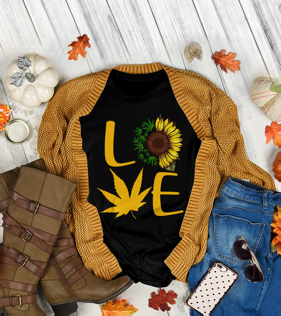 LOVE Cannabis Sunflower Leaf T-Shirt