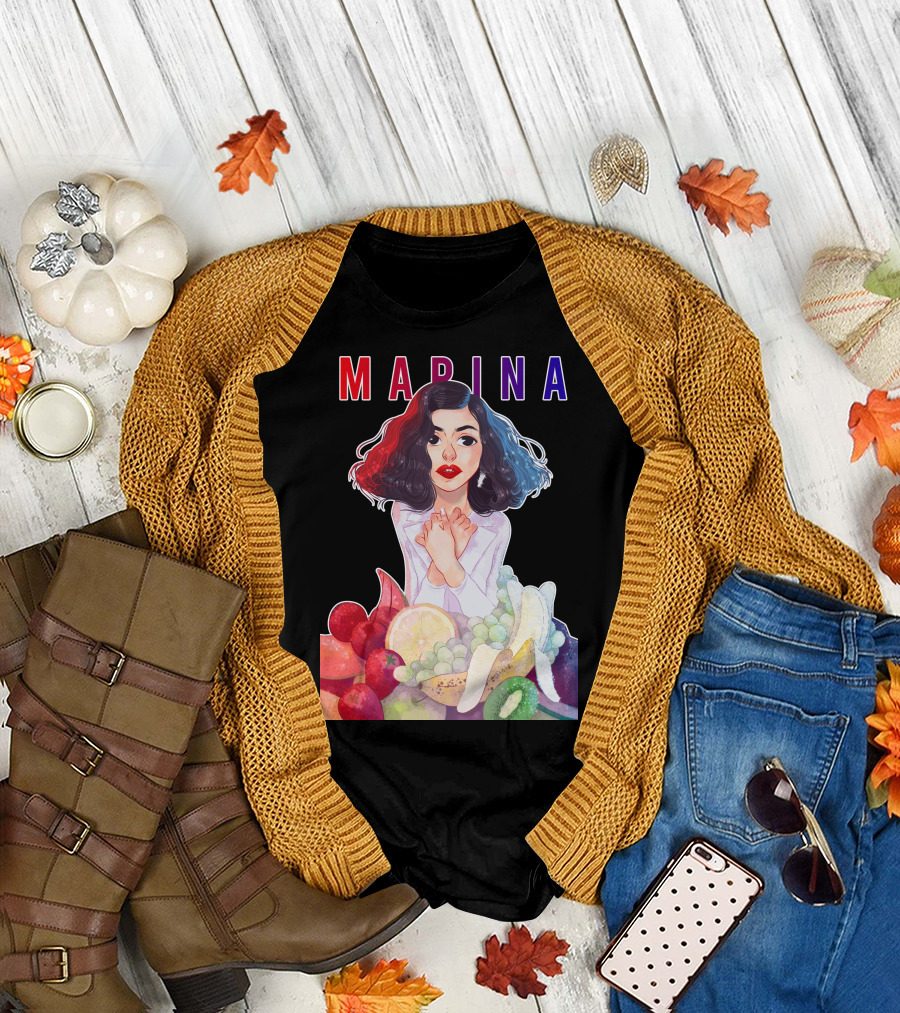 MARINA Fruit Woman Portrait Dark Hair Red Lips T-Shirt