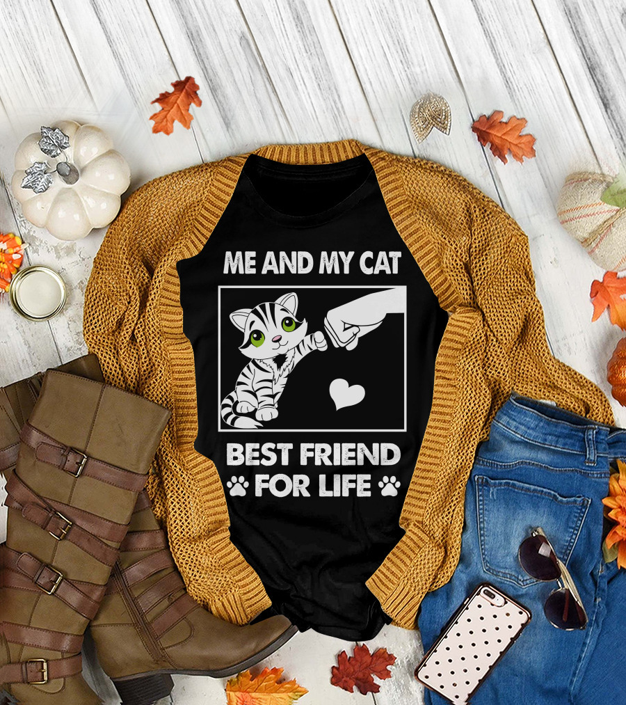 Me And My Cat Best Friend For Life Paw Heart Fist Bump T-Shirt