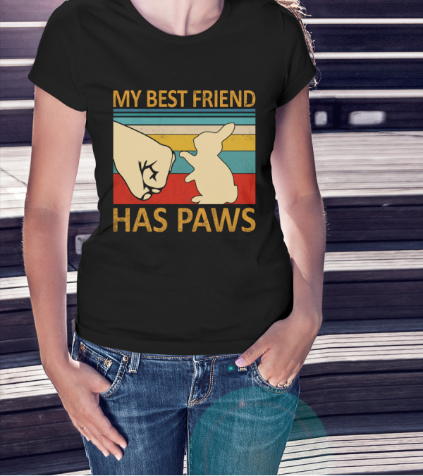 MY BEST FRIEND HAS PAWS BUNNY VINTAGE STRIPES PAW FIST BUMP T-Shirt