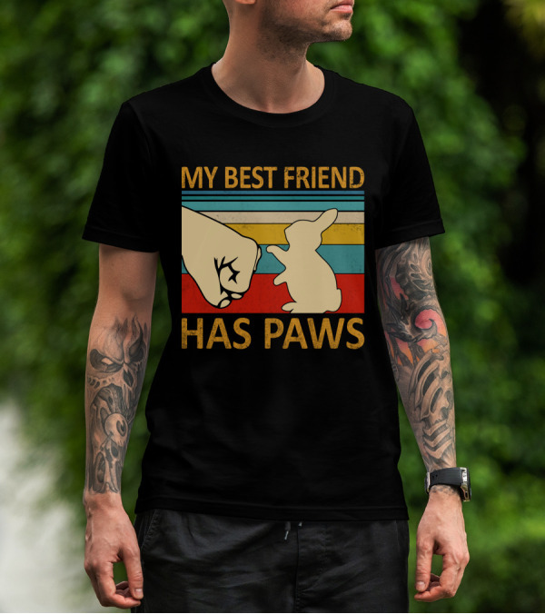 MY BEST FRIEND HAS PAWS BUNNY VINTAGE STRIPES PAW FIST BUMP T-Shirt
